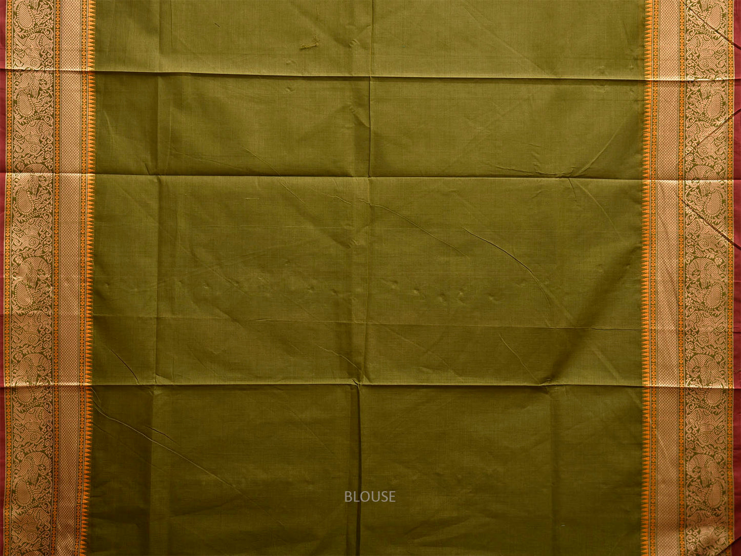 Olive Kanchipuram Cotton Plain Saree with Border Design k0937