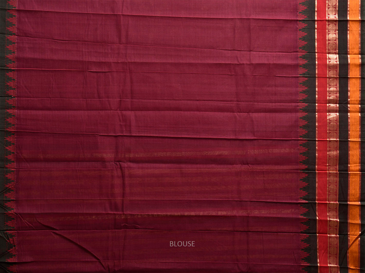 Wine Kanchipuram Cotton Saree with One Side Big Temple Border k0938