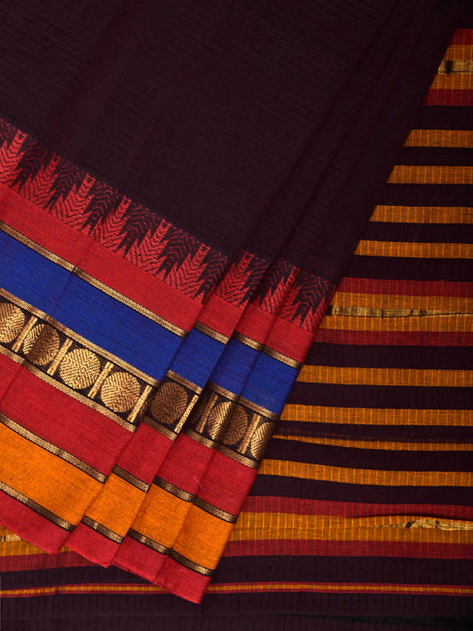 Black Kanchipuram Cotton Saree with One Side Big Temple Border k0940