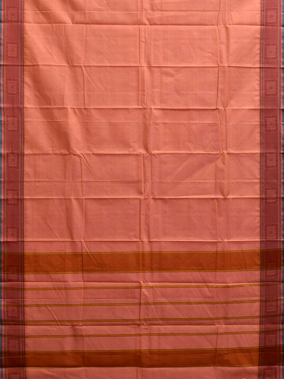 Light Rust Kanchipuram Cotton Plain Saree with Strips Pallu and Border Design k0943