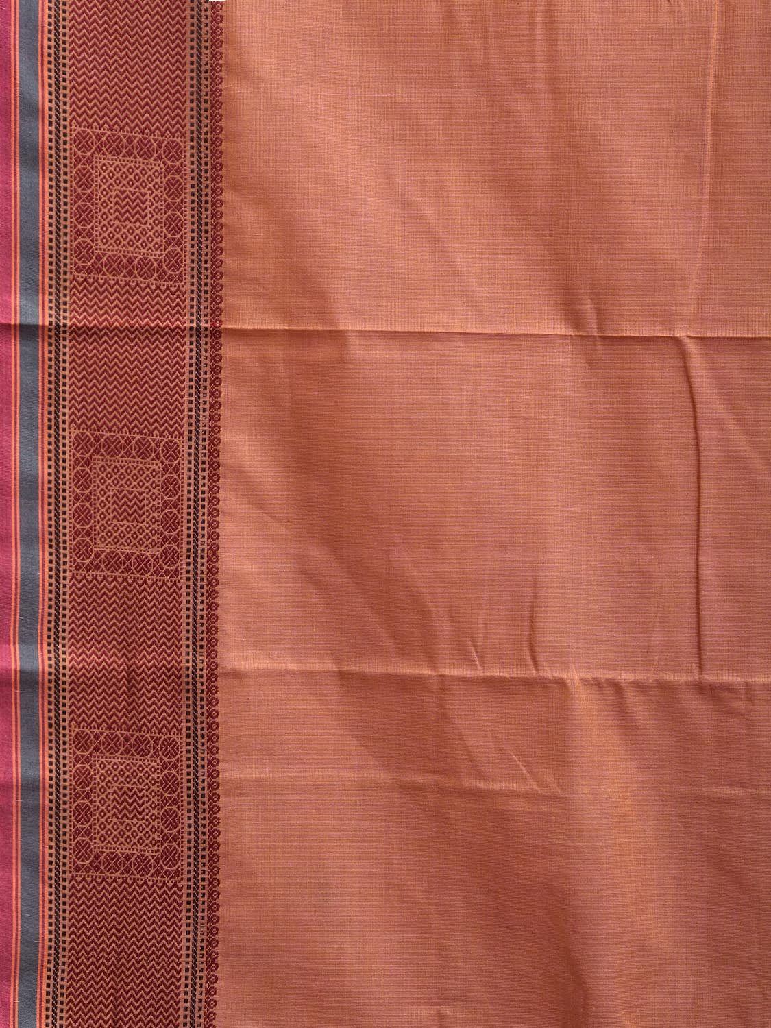 Light Rust Kanchipuram Cotton Plain Saree with Strips Pallu and Border Design k0943