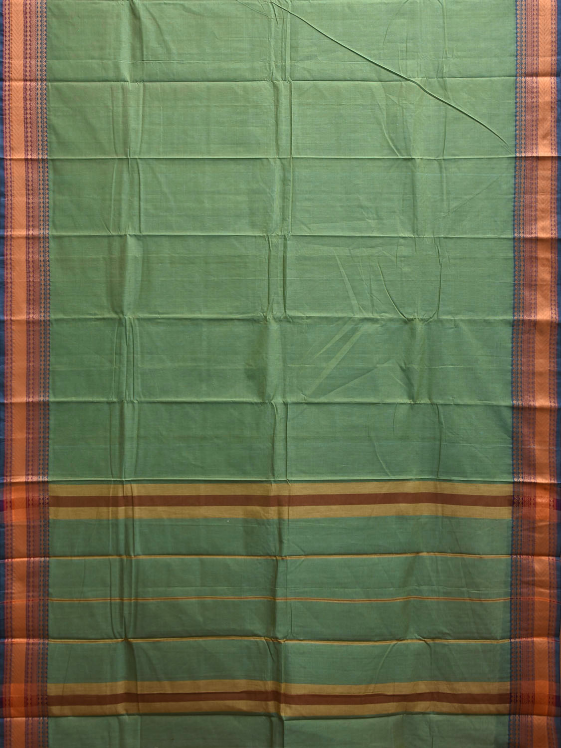 Light Green Kanchipuram Cotton Plain Saree with Strips Pallu and Border Design k0944