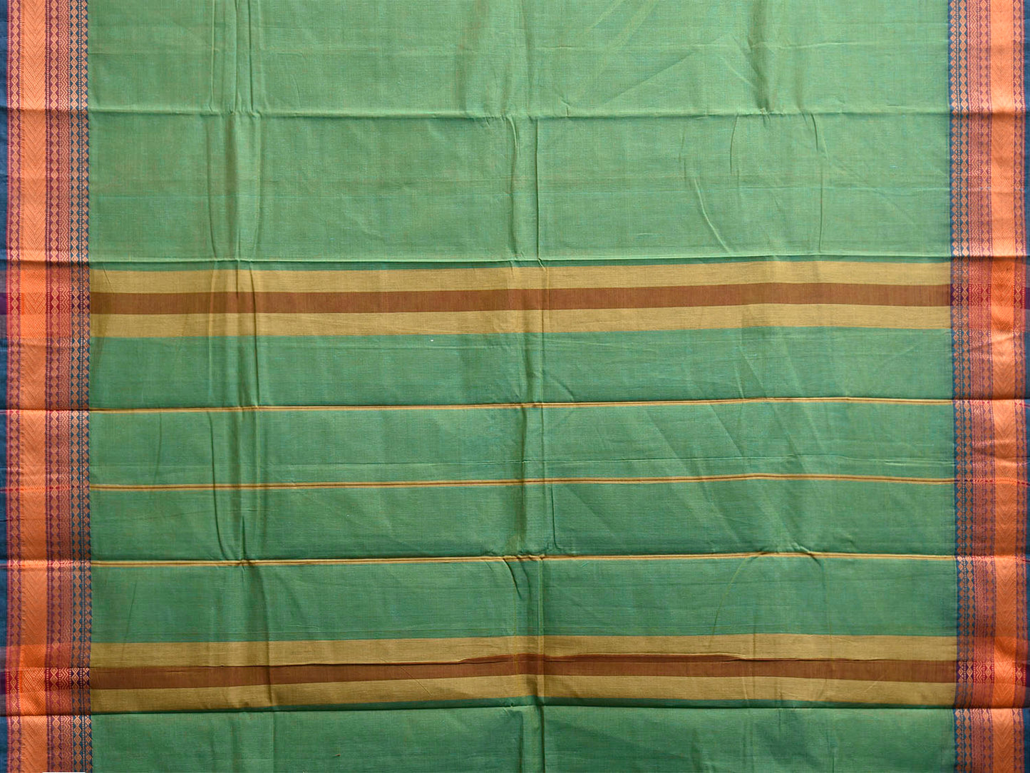 Light Green Kanchipuram Cotton Plain Saree with Strips Pallu and Border Design k0944
