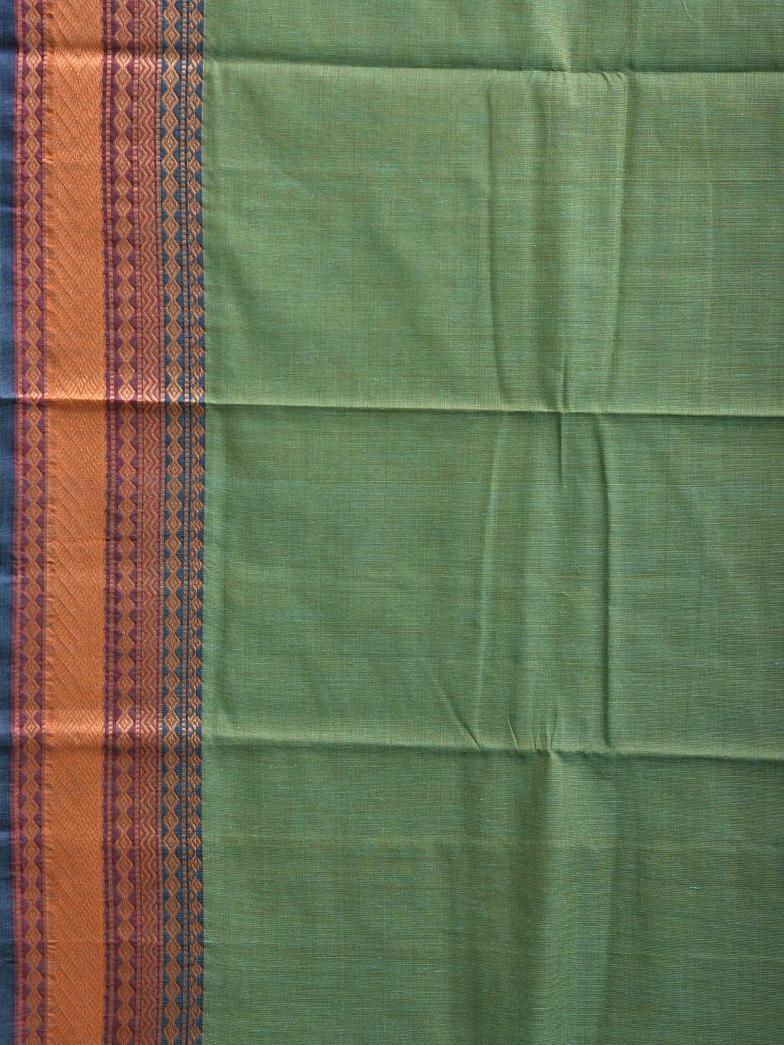 Light Green Kanchipuram Cotton Plain Saree with Strips Pallu and Border Design k0944