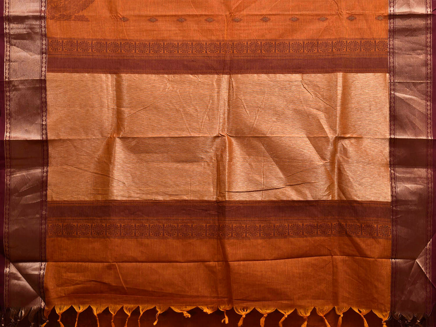 Orange Kanchipuram Cotton Saree with One Side Peacock Border Design k0949