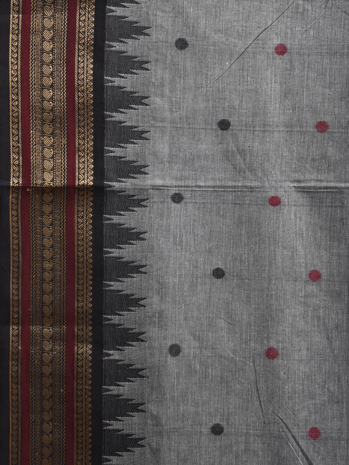 Grey Kanchipuram Cotton Saree with Buta and Temple Border Design k0951