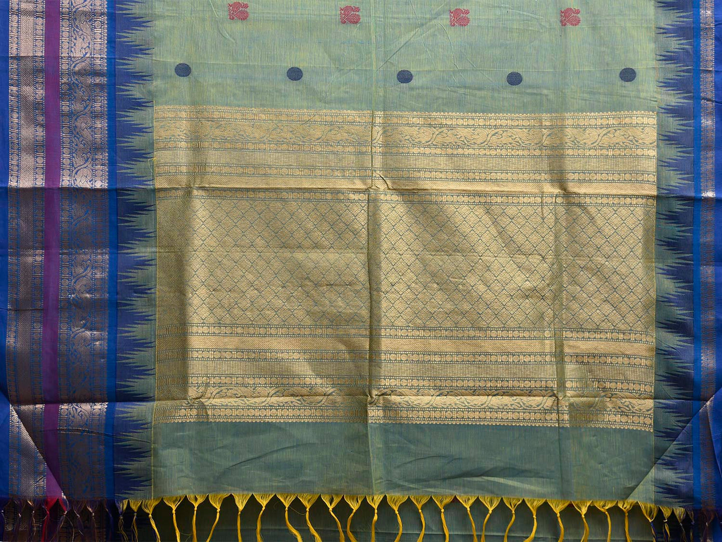 Sea Green Kanchipuram Cotton Saree with Buta and Temple Border Design k0952