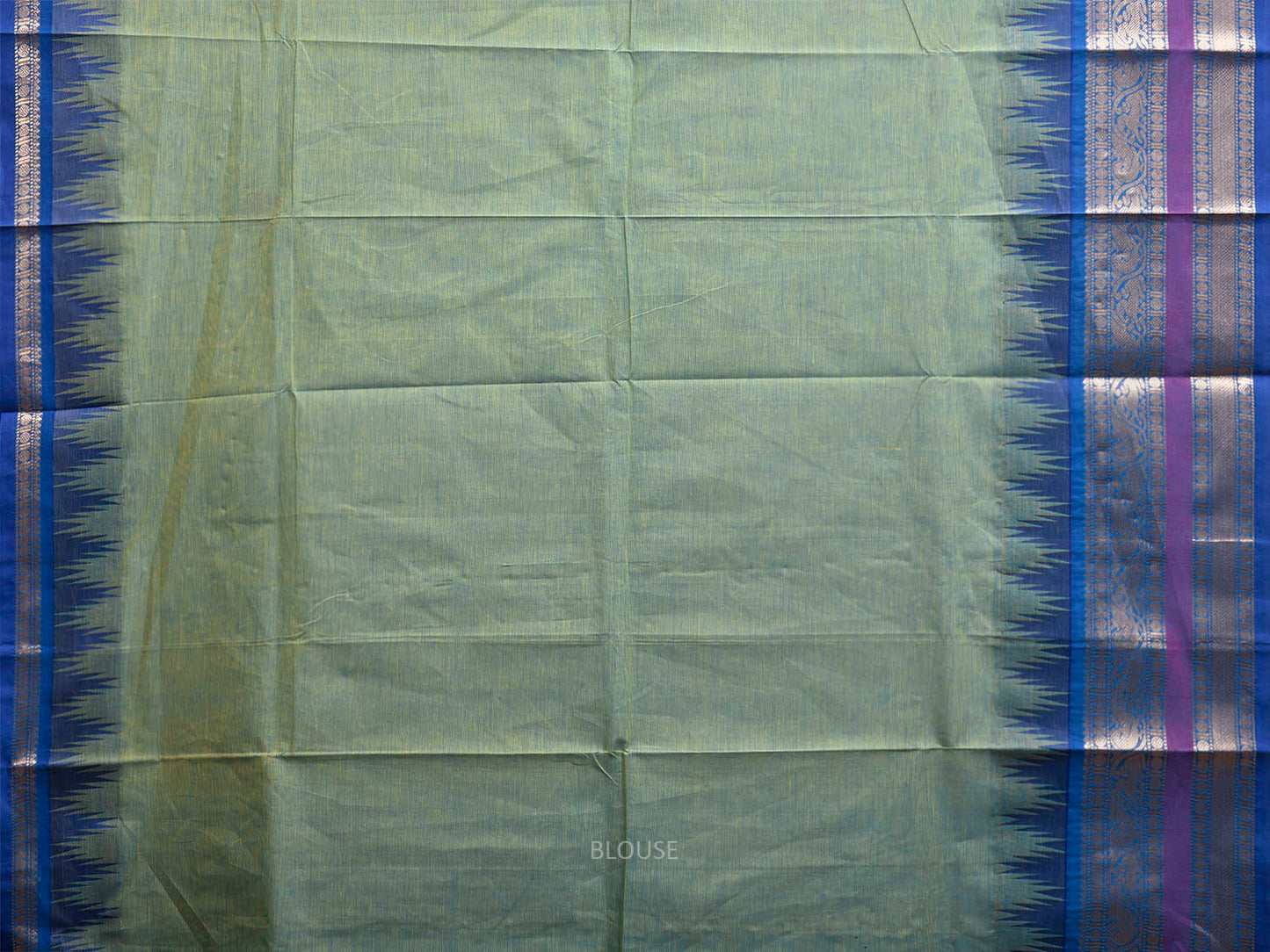Sea Green Kanchipuram Cotton Saree with Buta and Temple Border Design k0952