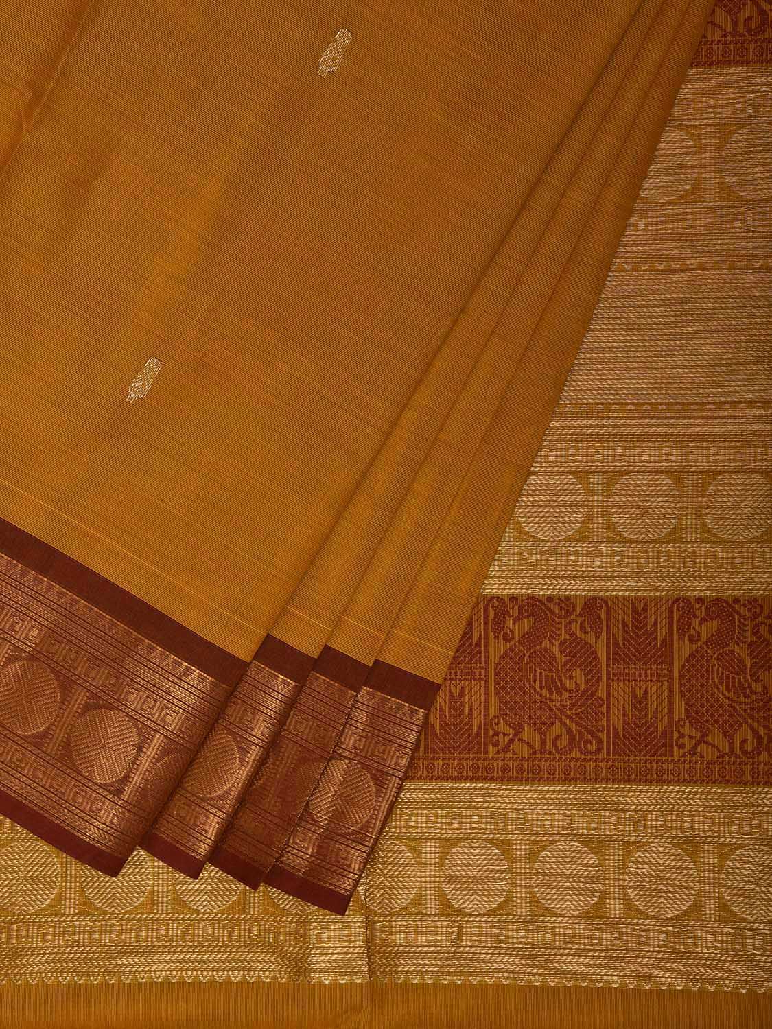 Orange Kanchipuram Cotton Saree with Pallu and Border Design k0954