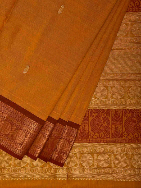 Orange Kanchipuram Cotton Saree with Pallu and Border Design k0954