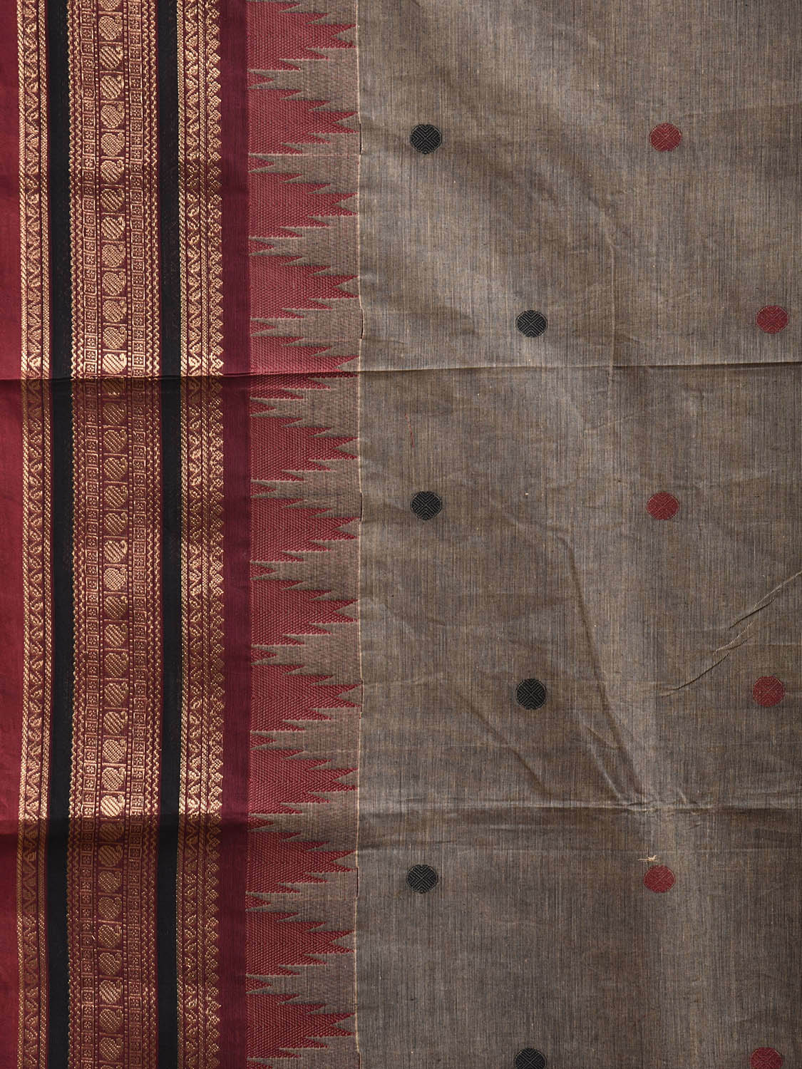 Khaki Kanchipuram Cotton Saree with Buta and Temple Border Design k0955