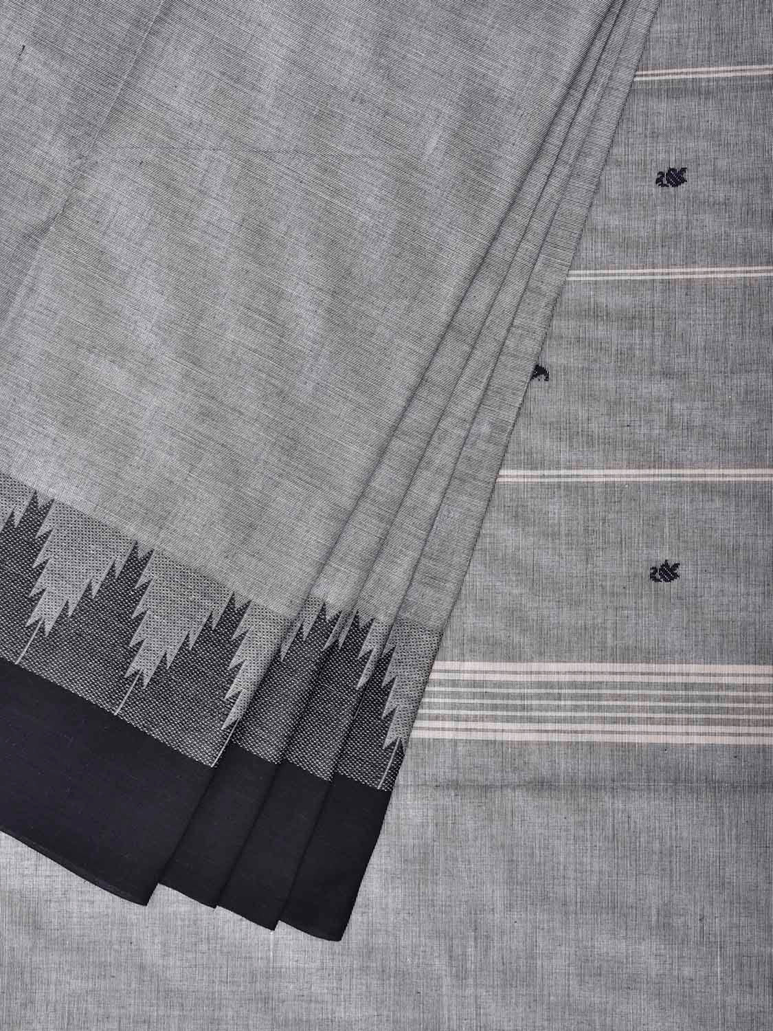 Grey and Black Kanchipuram Cotton Saree with Big Temple Border Design k0957