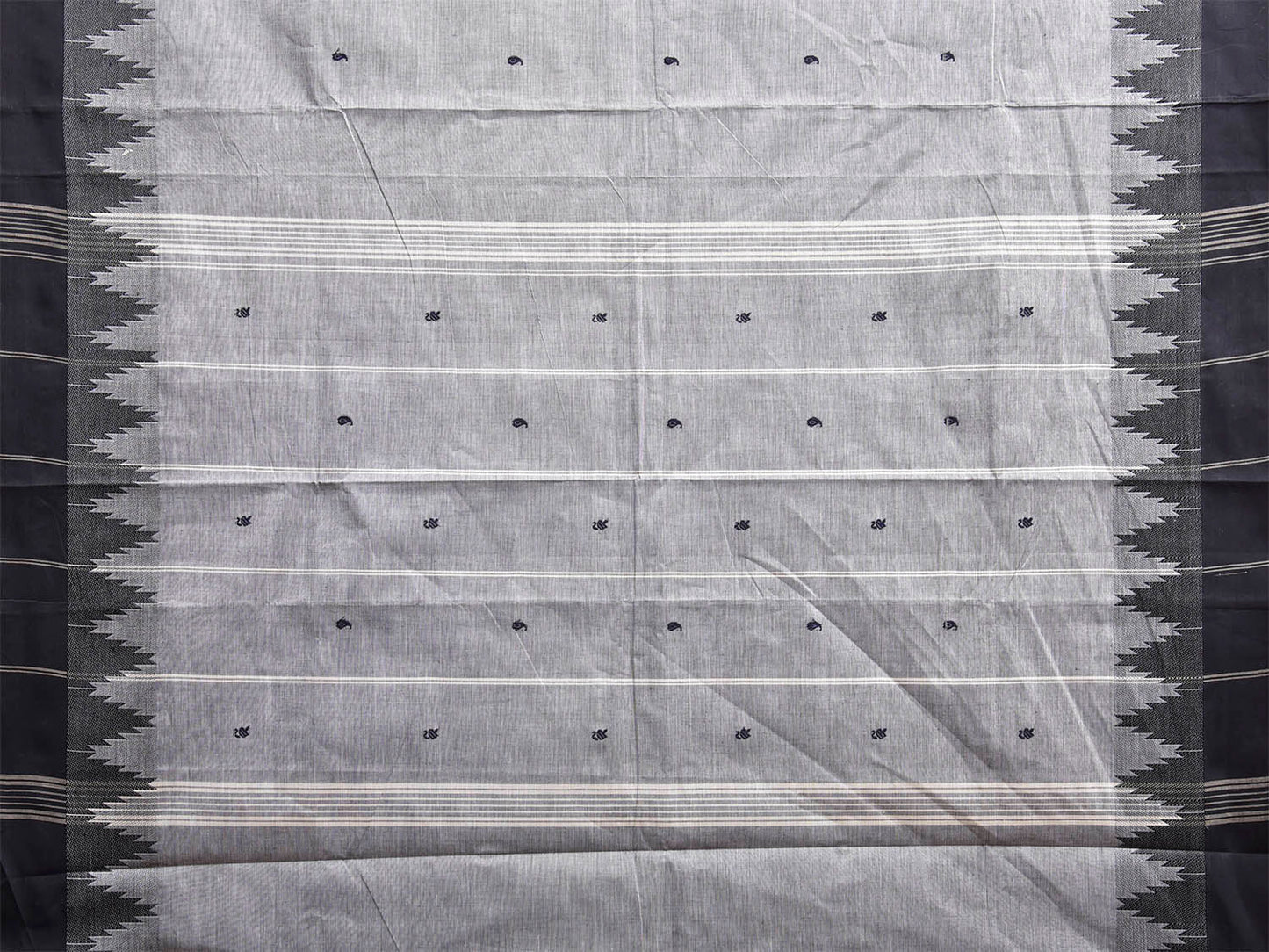 Grey and Black Kanchipuram Cotton Saree with Big Temple Border Design k0957