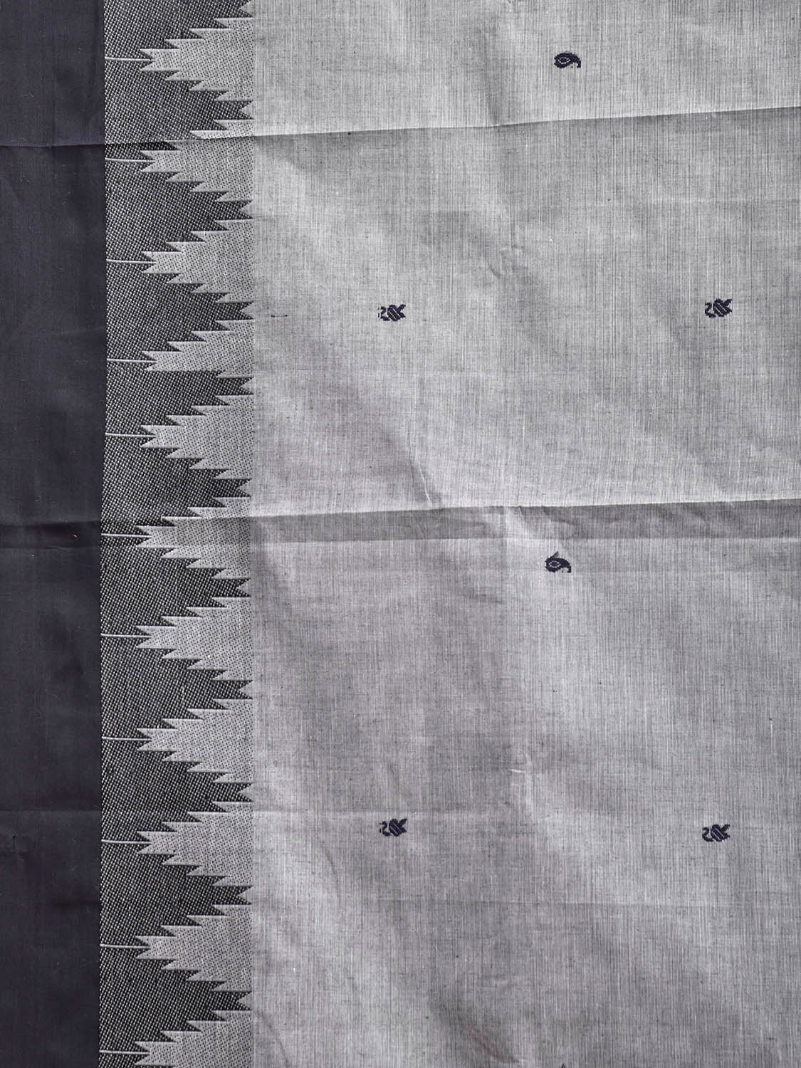 Grey and Black Kanchipuram Cotton Saree with Big Temple Border Design k0957