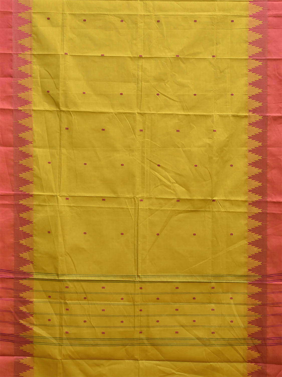 Light Green and Peach Kanchipuram Cotton Saree with Big Temple Border Design k0958