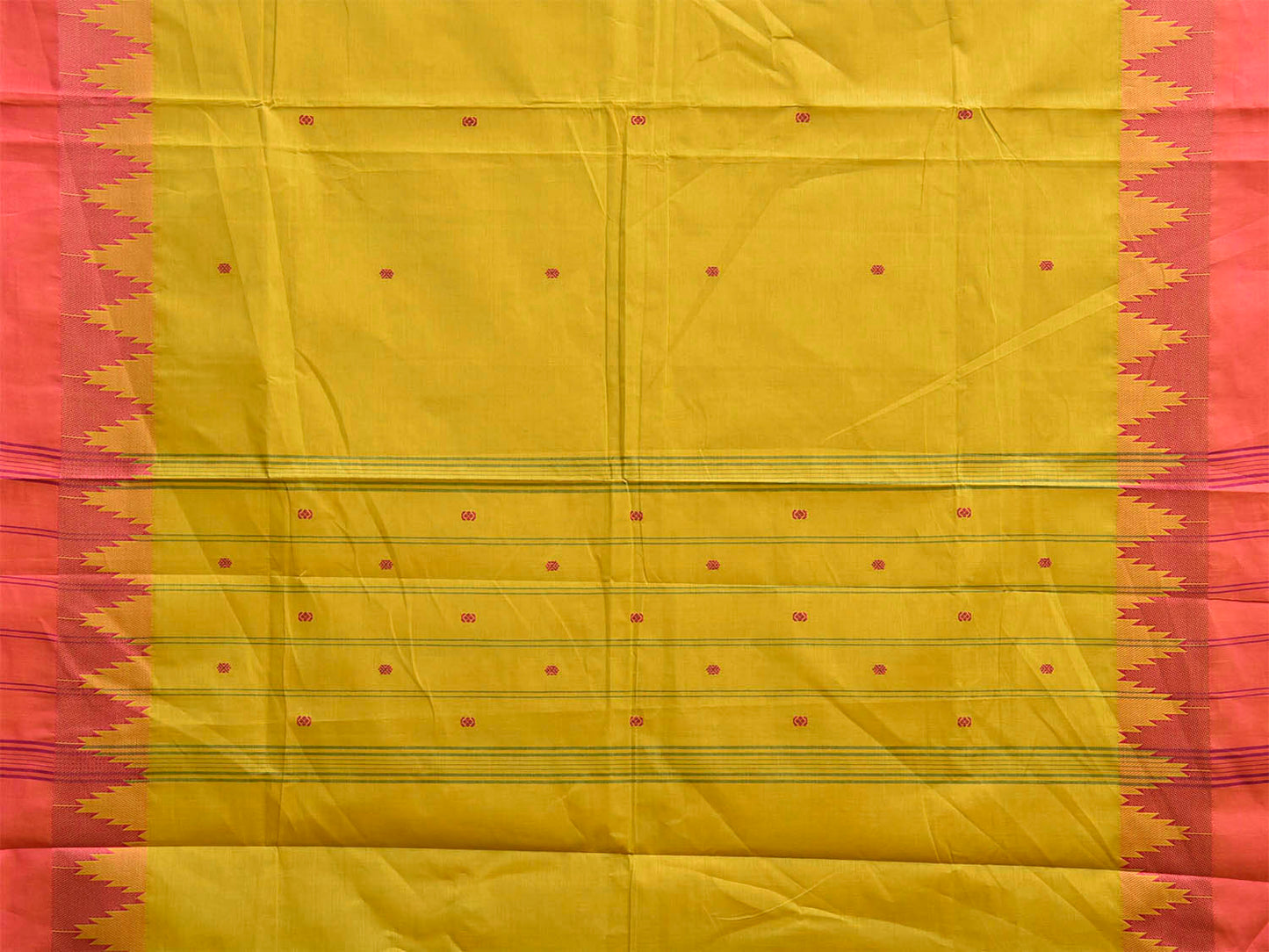 Light Green and Peach Kanchipuram Cotton Saree with Big Temple Border Design k0958