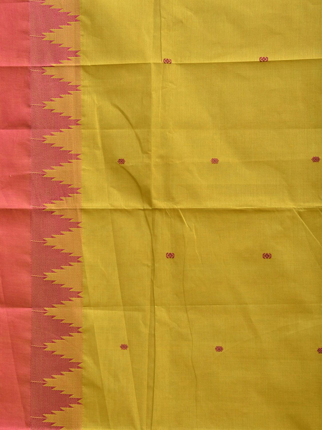 Light Green and Peach Kanchipuram Cotton Saree with Big Temple Border Design k0958