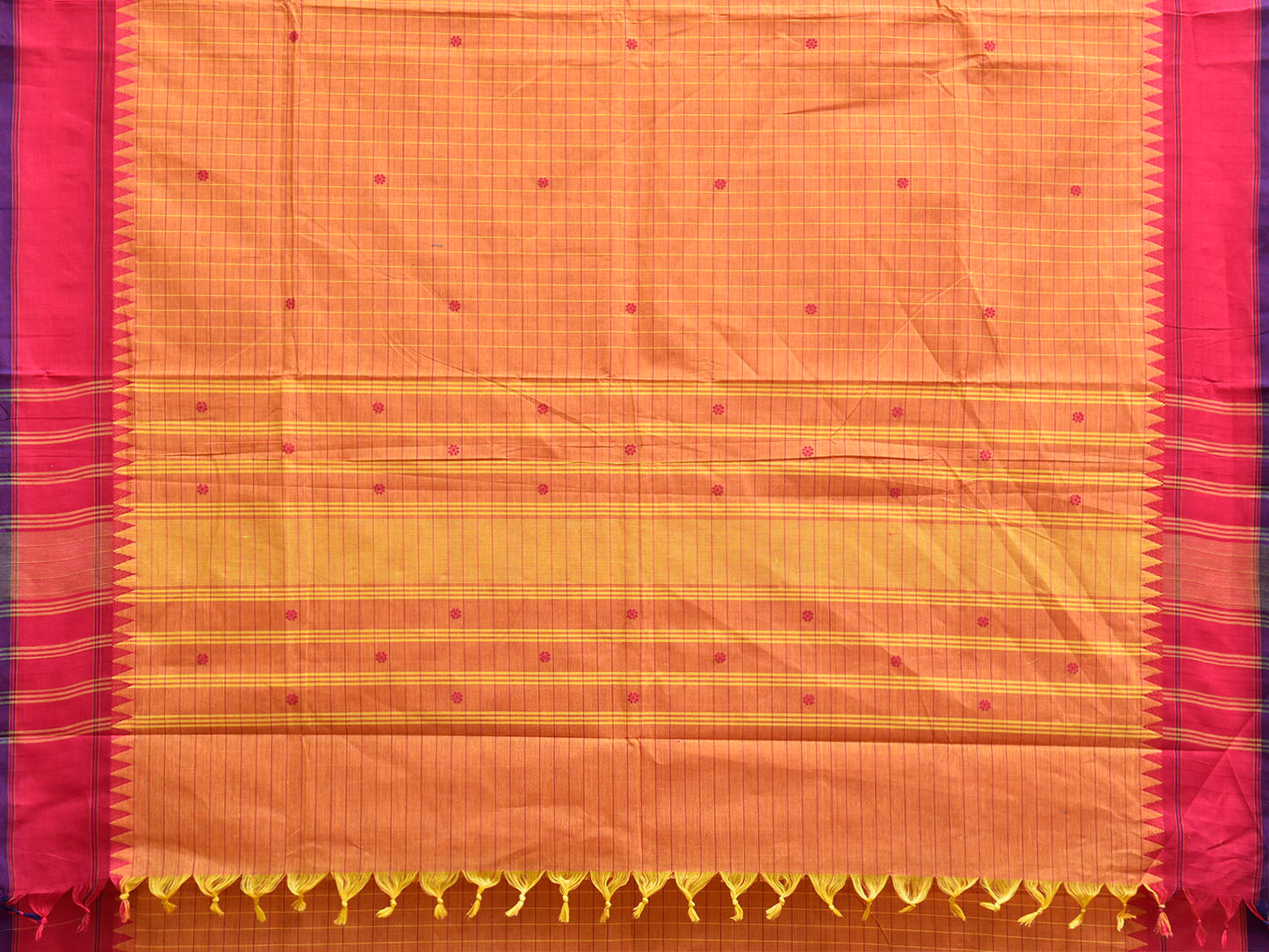 Orange and Pink Kanchipuram Cotton Saree with Checks Design k0959