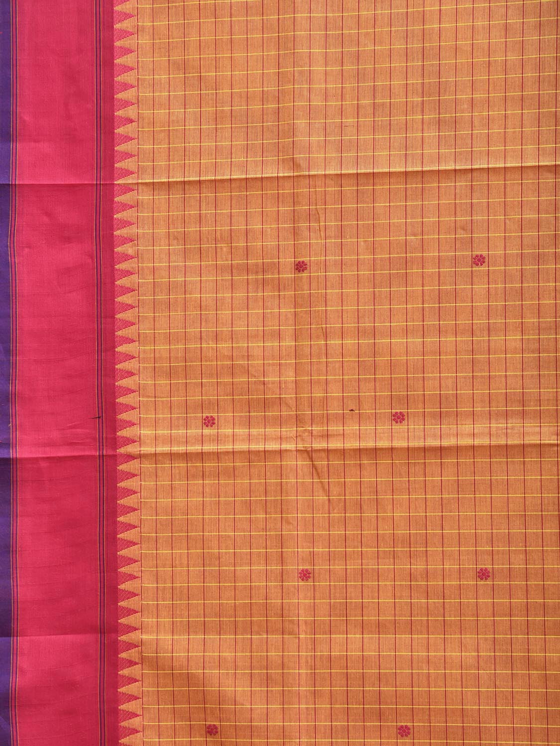 Orange and Pink Kanchipuram Cotton Saree with Checks Design k0959