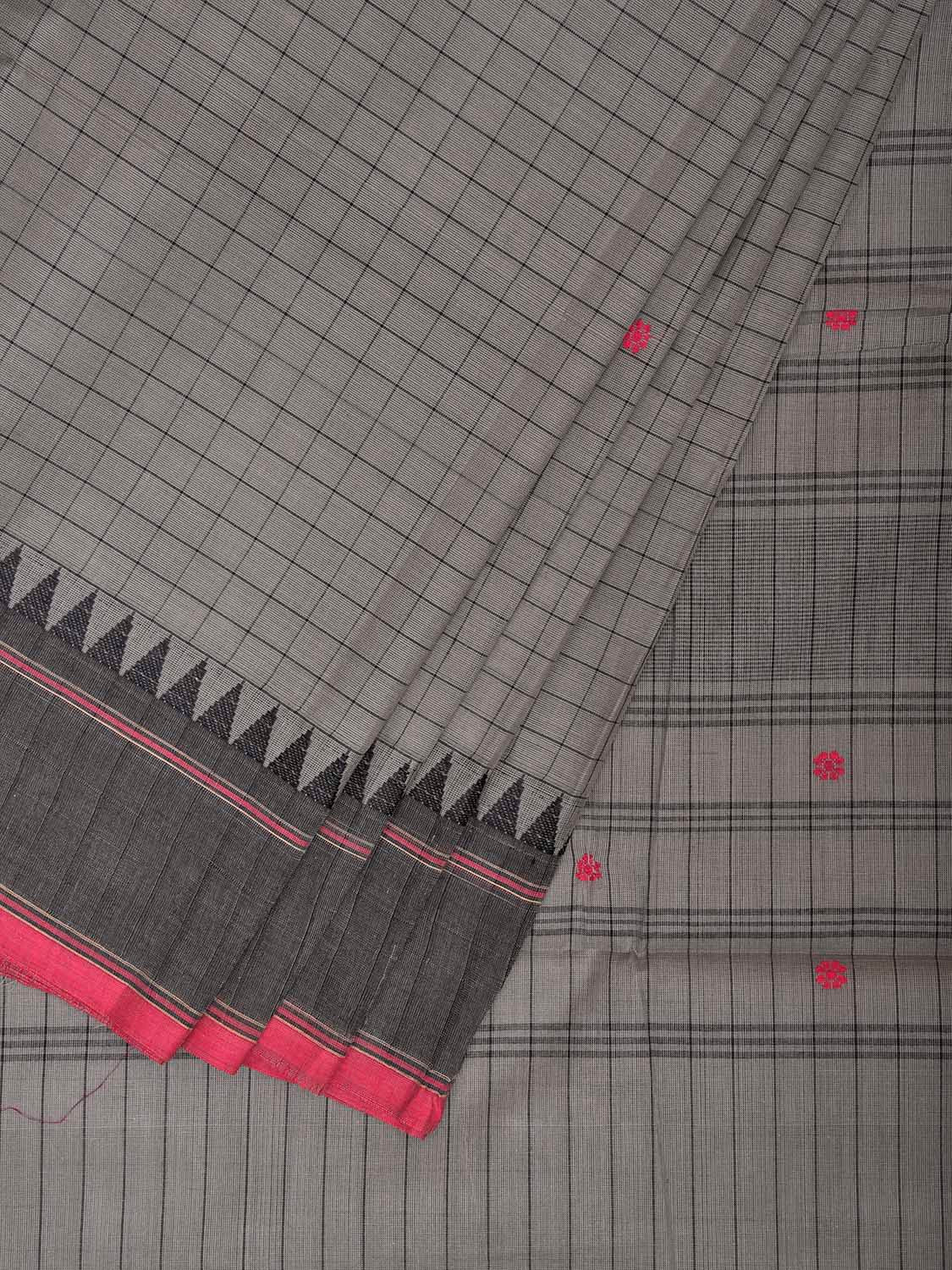 Grey Kanchipuram Cotton Saree with Checks Design k0960