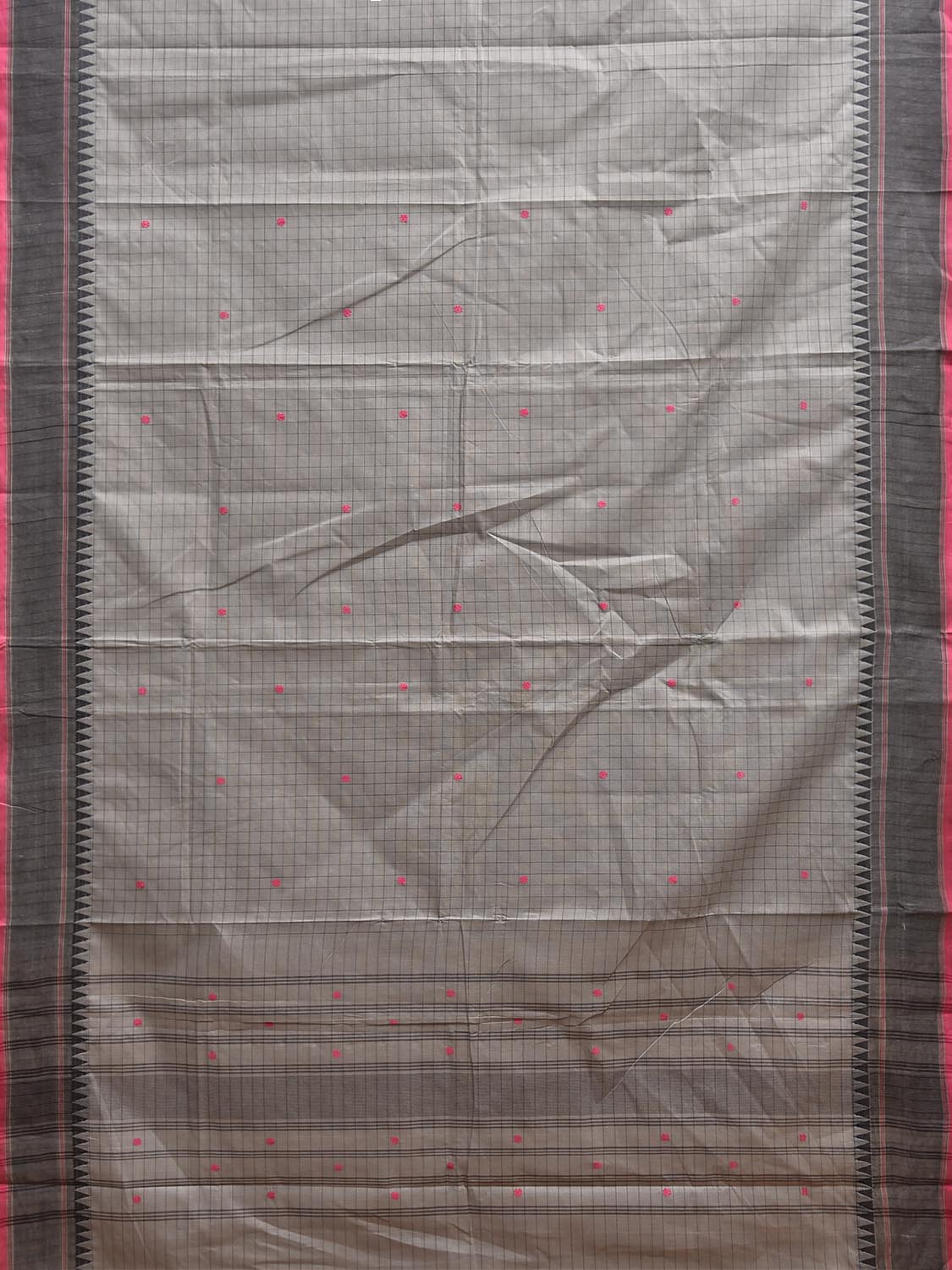 Grey Kanchipuram Cotton Saree with Checks Design k0960