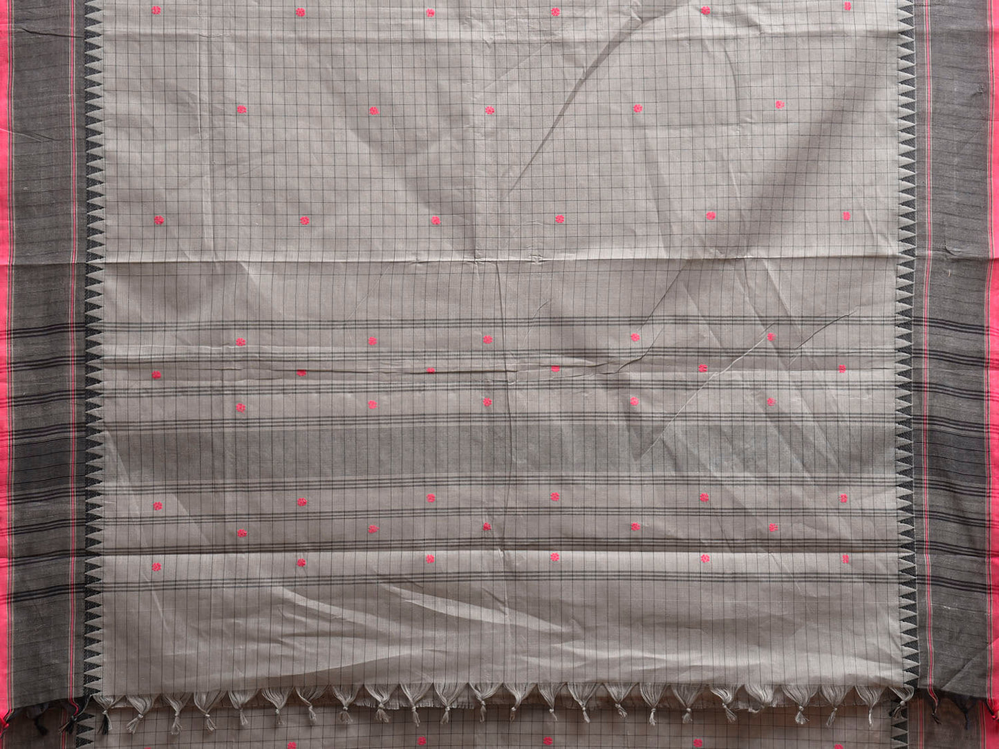 Grey Kanchipuram Cotton Saree with Checks Design k0960