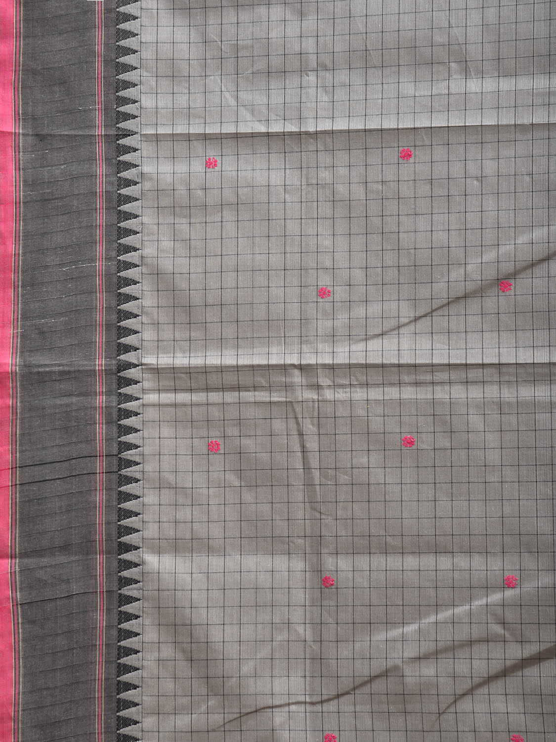 Grey Kanchipuram Cotton Saree with Checks Design k0960