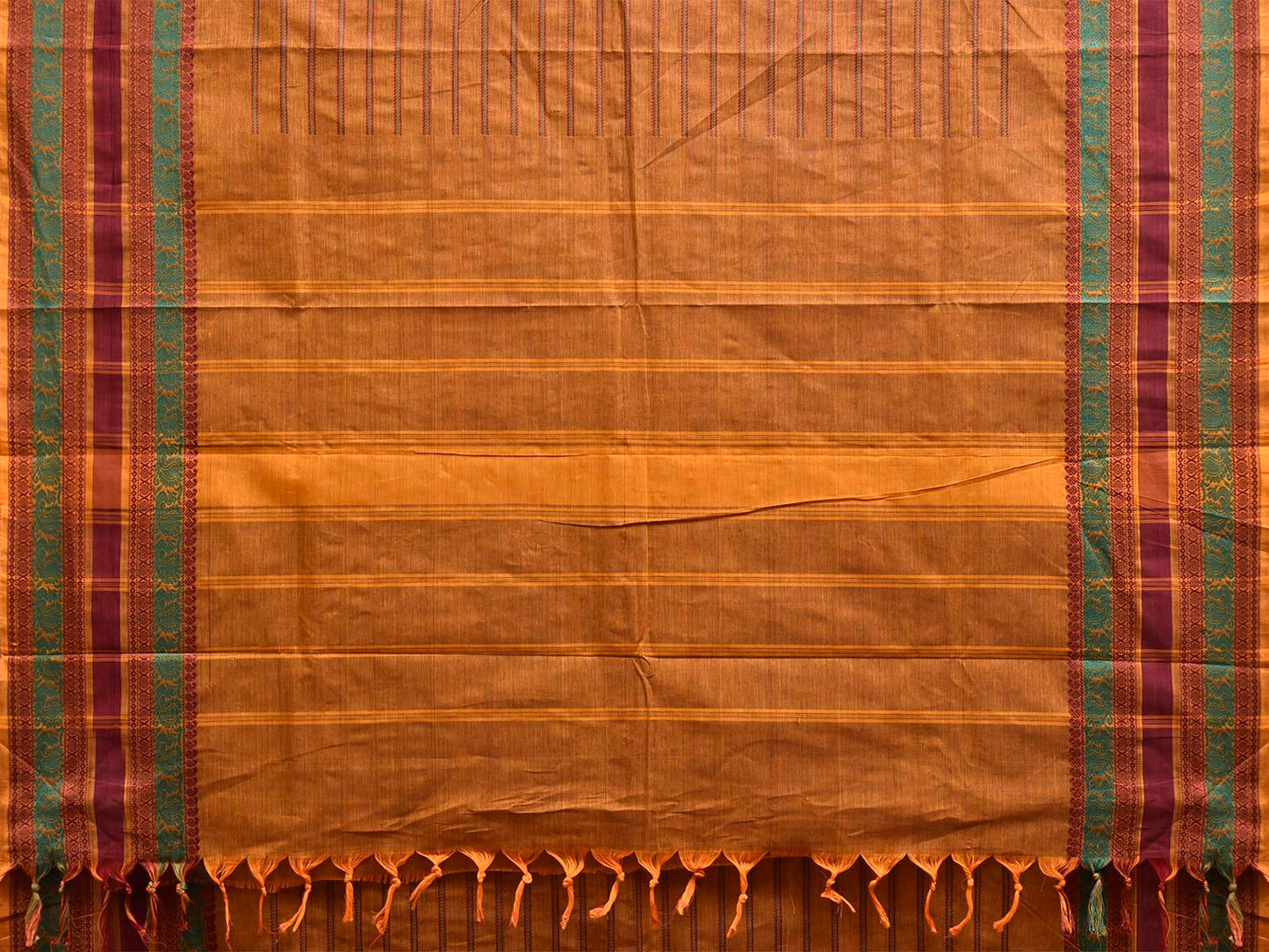 Mustard Kanchipuram Cotton Saree with Strips and Border Design k0962