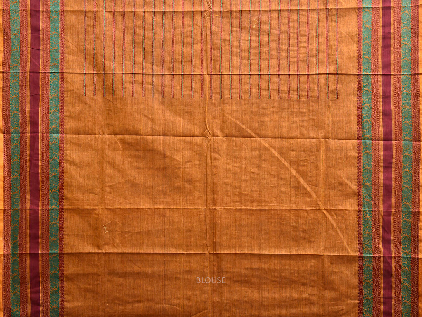 Mustard Kanchipuram Cotton Saree with Strips and Border Design k0962