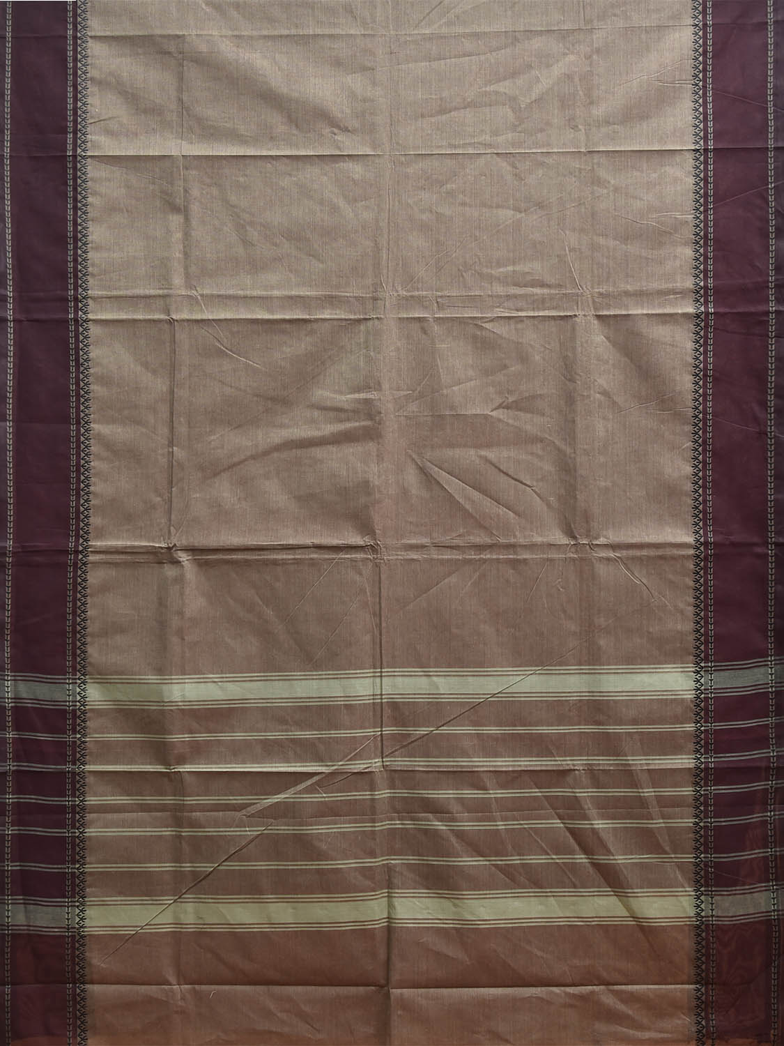 Grey and Wine Kanchipuram Cotton Plain Saree with Strips Pallu Design k0963