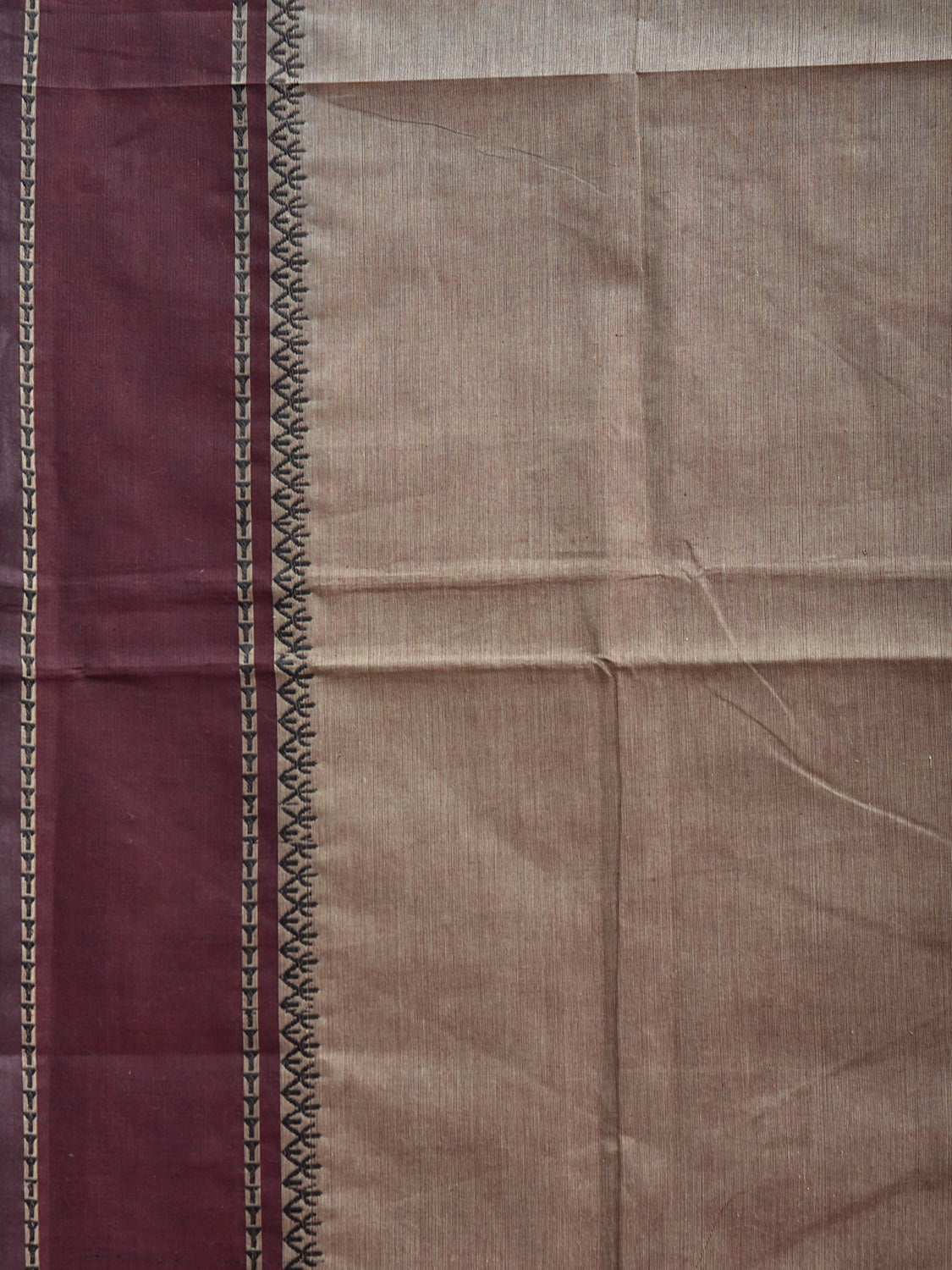 Grey and Wine Kanchipuram Cotton Plain Saree with Strips Pallu Design k0963