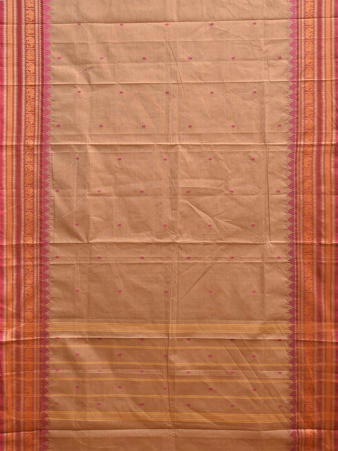 Light Fawn and Pink Kanchipuram Cotton Saree with Strips Pallu Design k0967