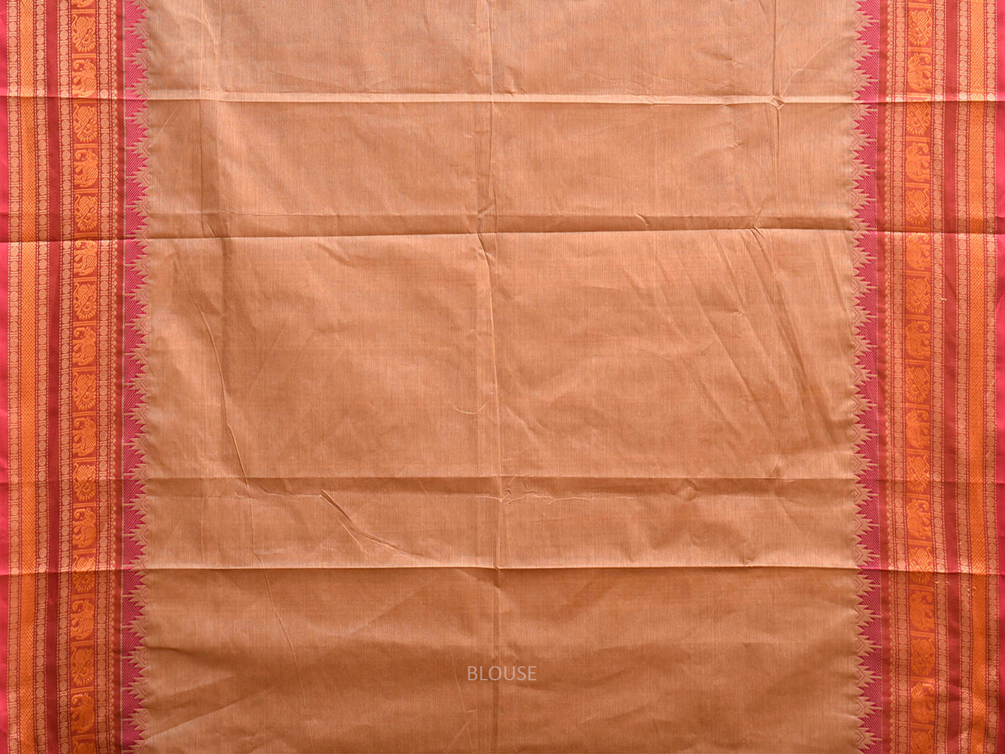 Light Fawn and Pink Kanchipuram Cotton Saree with Strips Pallu Design k0967