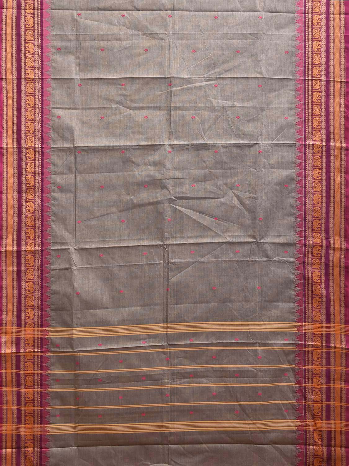 Grey and Pink Kanchipuram Cotton Saree with Strips Pallu Design k0968