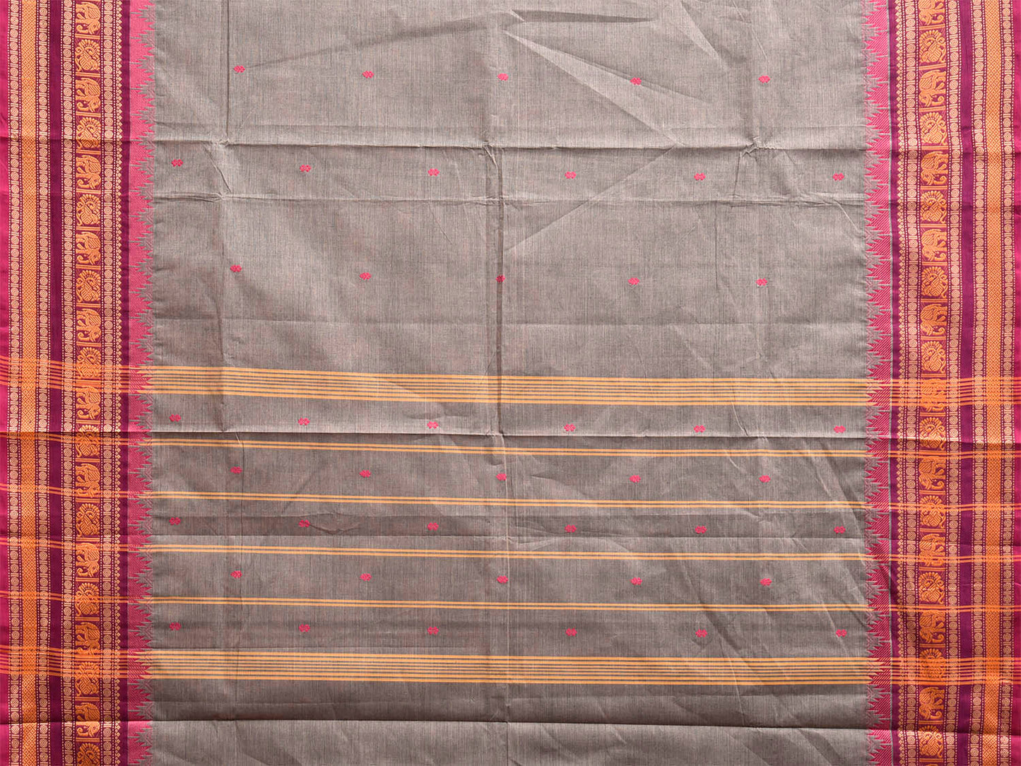 Grey and Pink Kanchipuram Cotton Saree with Strips Pallu Design k0968