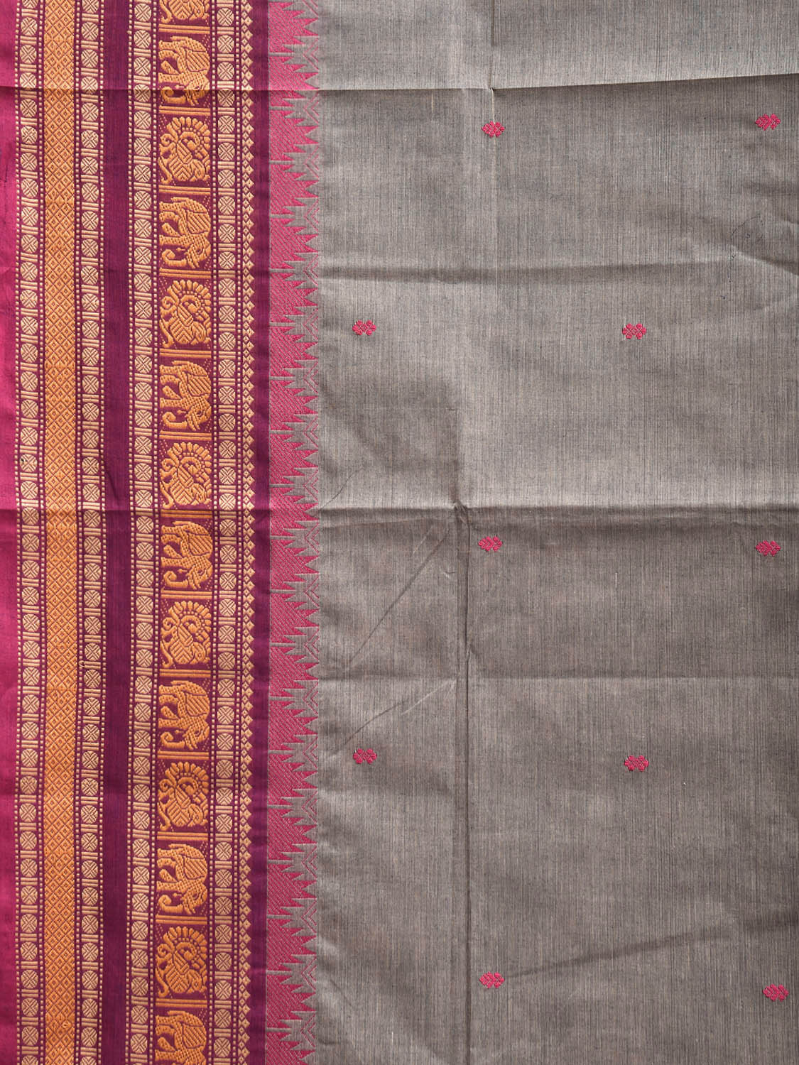 Grey and Pink Kanchipuram Cotton Saree with Strips Pallu Design k0968