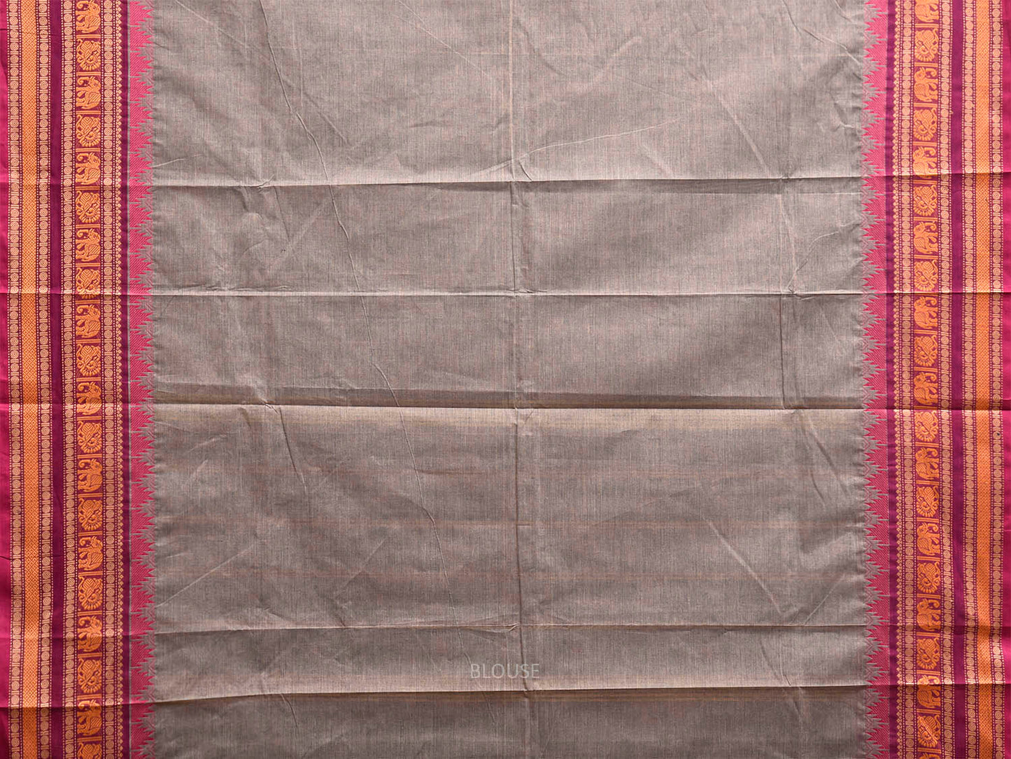 Grey and Pink Kanchipuram Cotton Saree with Strips Pallu Design k0968