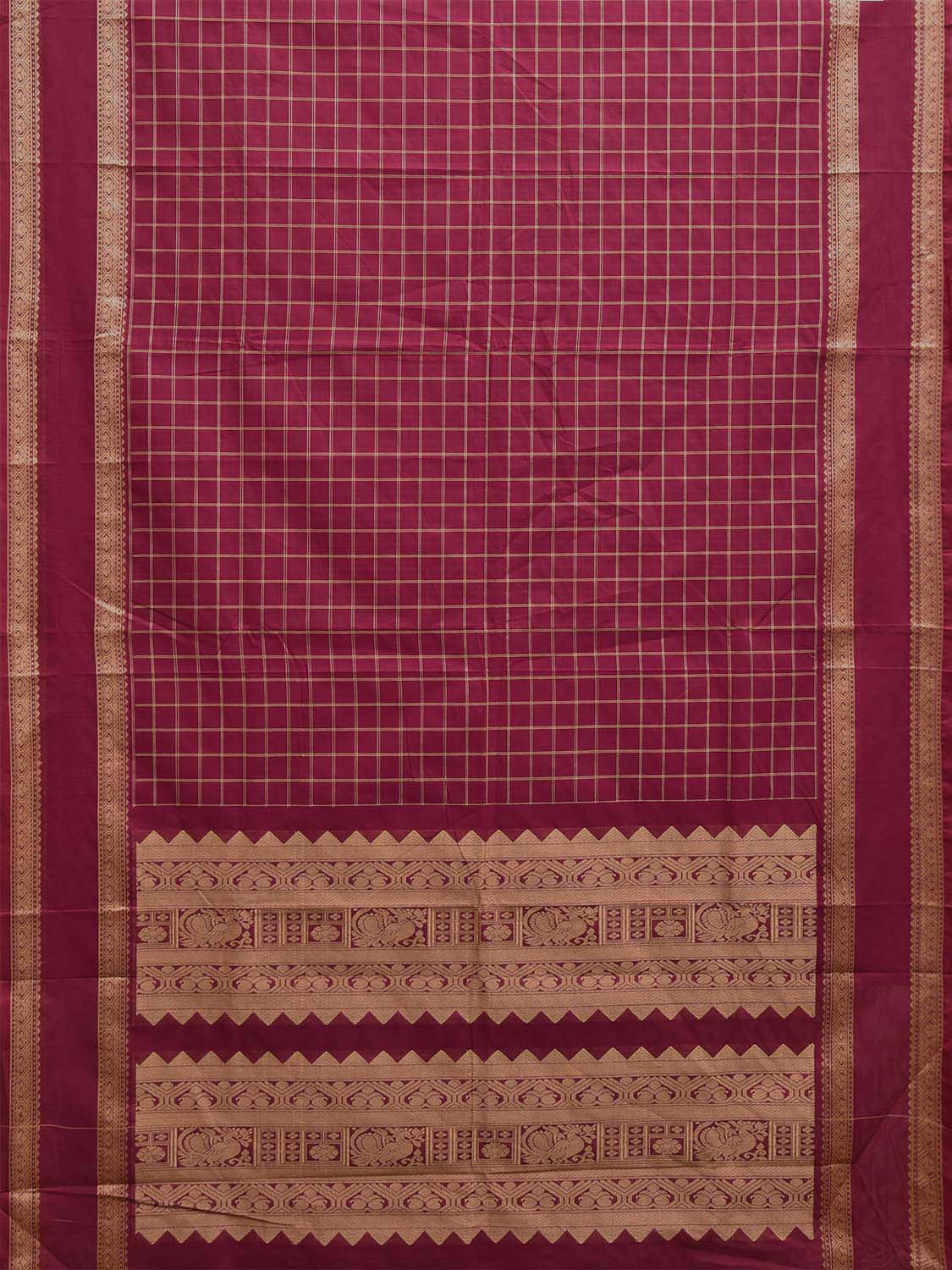 Magenta Kanchipuram Cotton Saree with Checks and Pallu Design k0974
