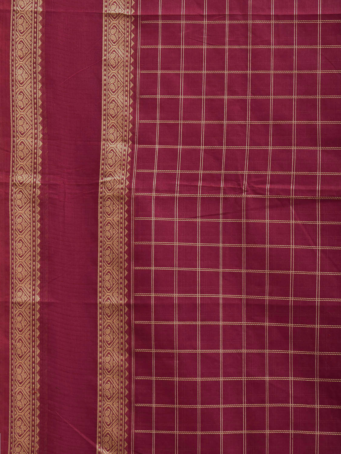 Magenta Kanchipuram Cotton Saree with Checks and Pallu Design k0974