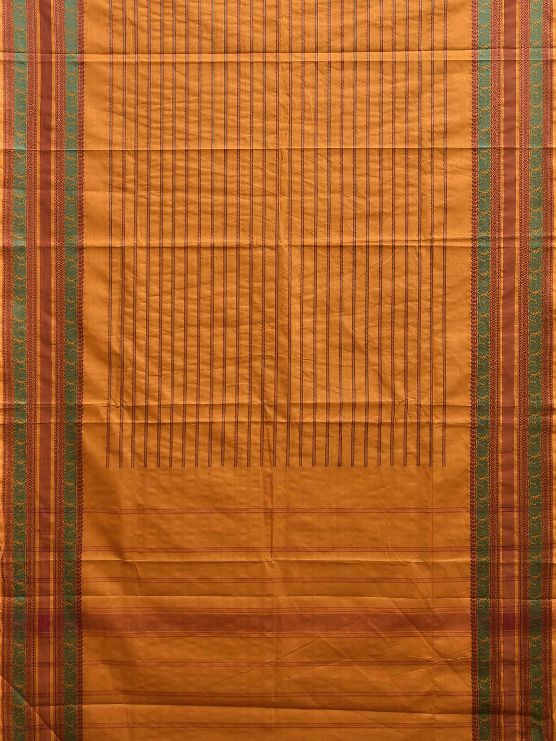 Mustard Kanchipuram Cotton Saree with Strips Body and Border Design k0977
