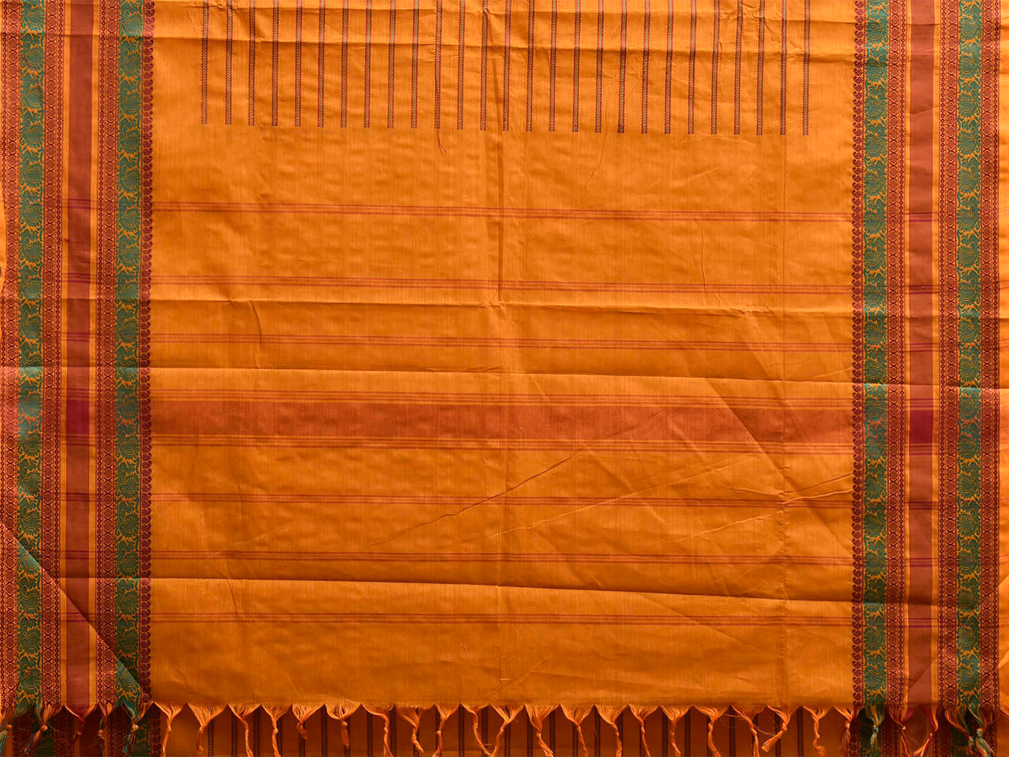 Mustard Kanchipuram Cotton Saree with Strips Body and Border Design k0977