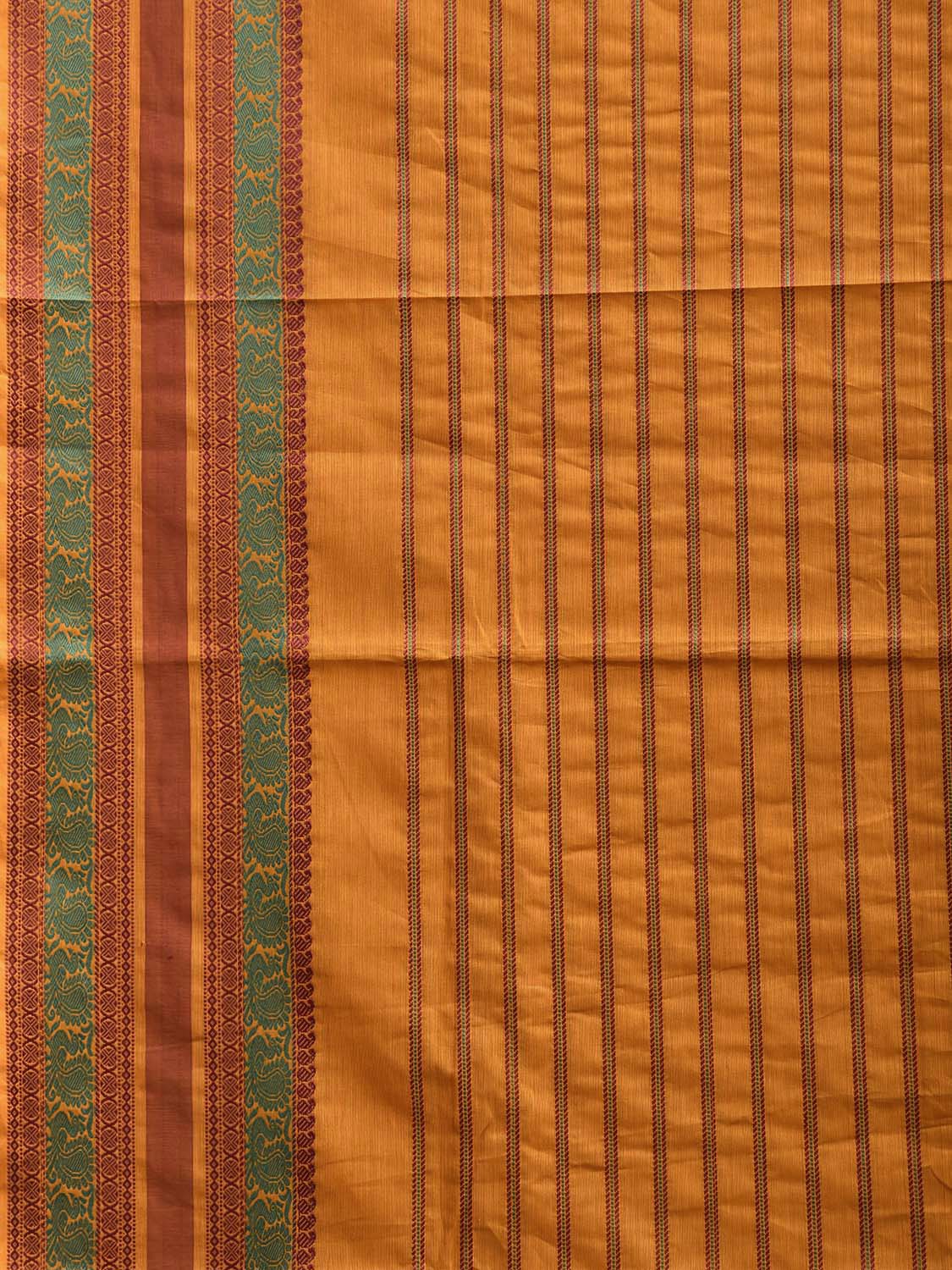 Mustard Kanchipuram Cotton Saree with Strips Body and Border Design k0977