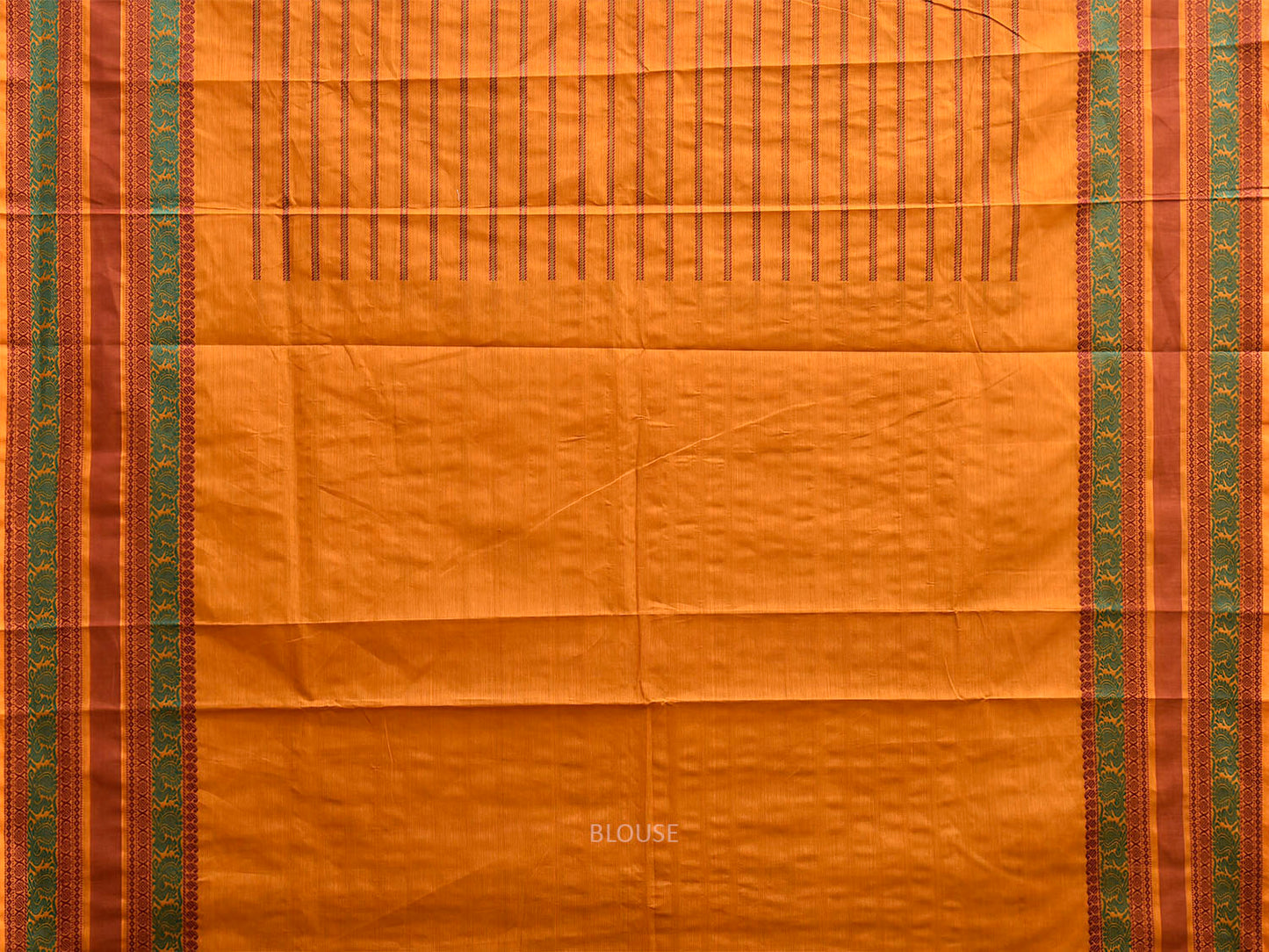 Mustard Kanchipuram Cotton Saree with Strips Body and Border Design k0977