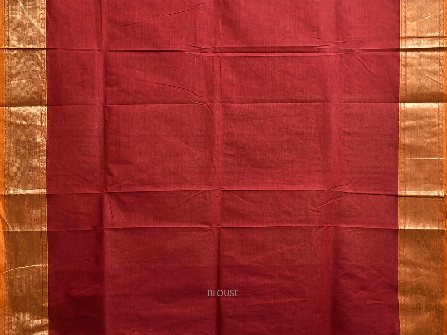 Dark Red and Mustard Kanchipuram Cotton Saree with One Side Border and Pallu Design k0980