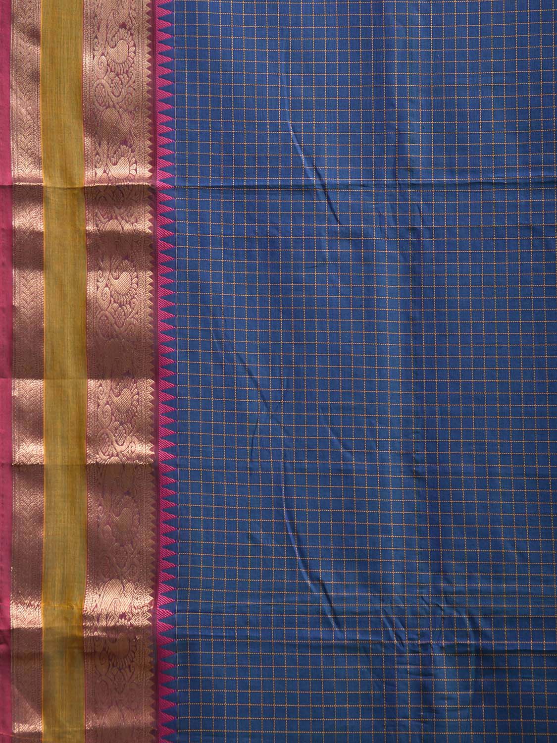 Blue Kanchipuram Cotton Saree with Checks and Pallu Design k0981