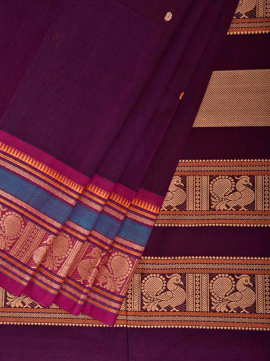 Purple Kanchipuram Cotton Saree with Checks and Border Design k0982