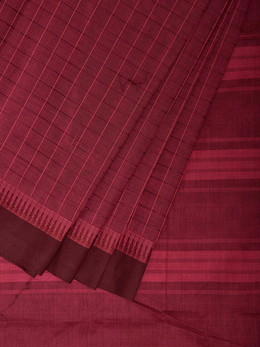 Burgundy and Maroon Kanchipuram Cotton Saree with Big Checks Design k0985
