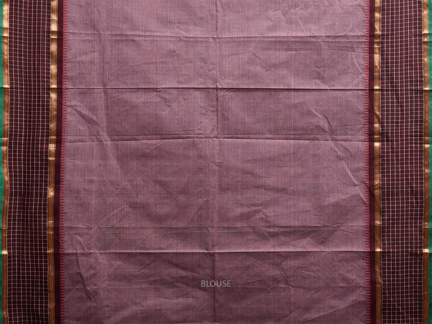 Brown Kanchipuram Cotton Plain Saree with Checks Border Design k0987