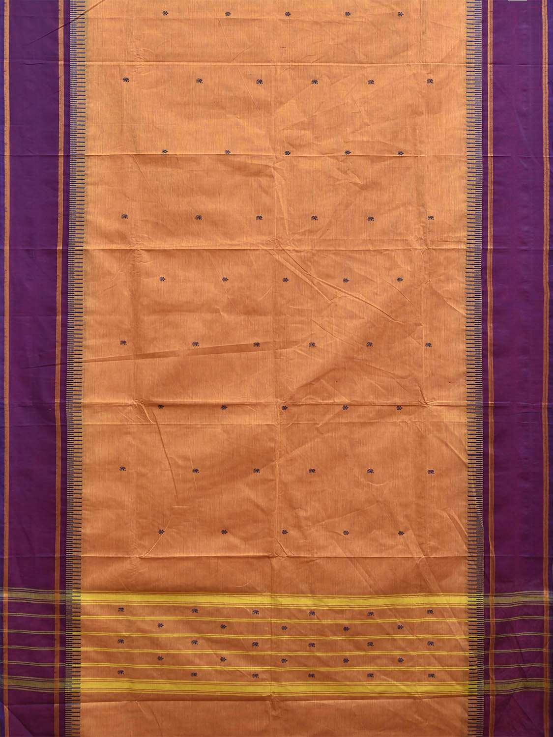 Orange and Purple Kanchipuram Cotton Saree with Strips Pallu Border Design k0988