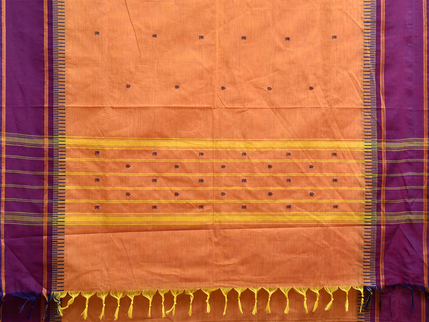 Orange and Purple Kanchipuram Cotton Saree with Strips Pallu Border Design k0988